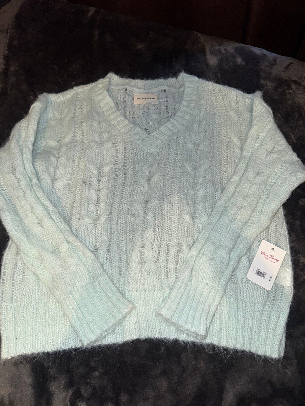 Lucky Brand Small Light Blue Nylon Mohair Wool Sweater V-Neck